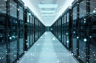 row of server racks inside a data center